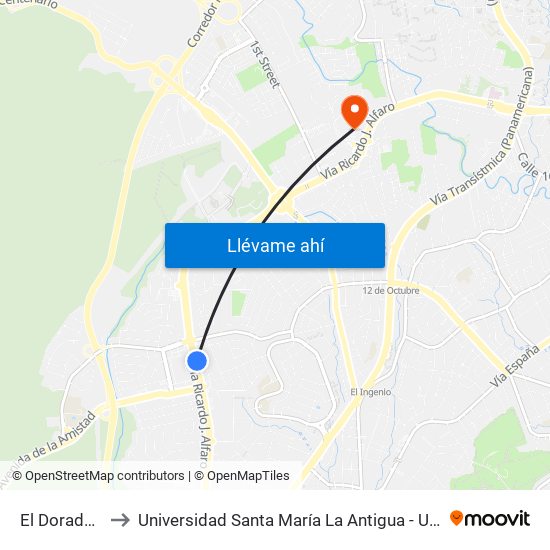 El Dorado-R to Universidad Santa María La Antigua - Usma map