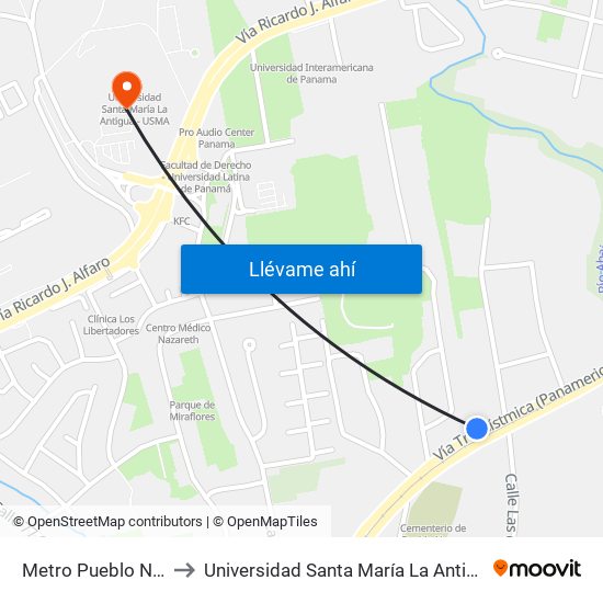 Metro Pueblo Nuevo-I to Universidad Santa María La Antigua - Usma map
