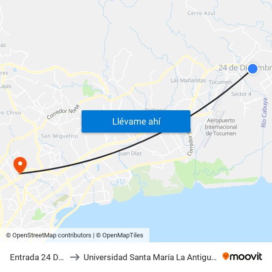 Entrada 24 De Dic to Universidad Santa María La Antigua - Usma map