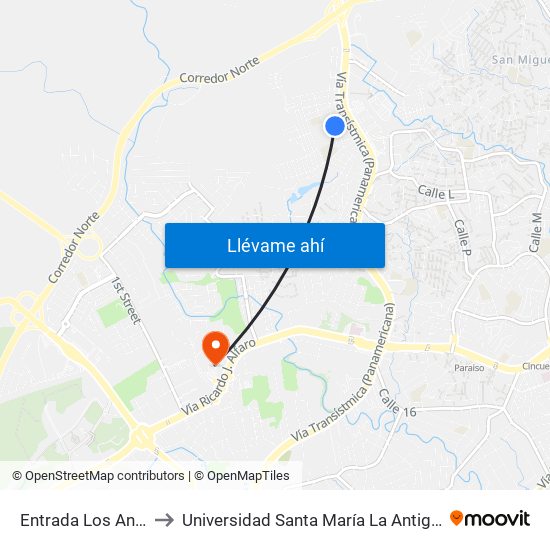 Entrada Los Andes-R to Universidad Santa María La Antigua - Usma map