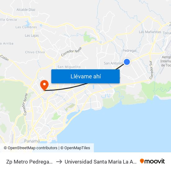 Zp Metro Pedregal - Bahía 1 to Universidad Santa María La Antigua - Usma map