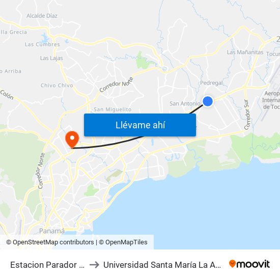 Estacion Parador - Bahia D to Universidad Santa María La Antigua - Usma map