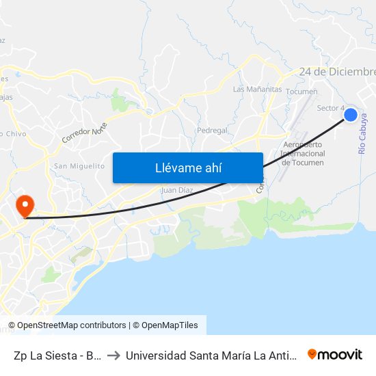 Zp La Siesta - Bahía 3 to Universidad Santa María La Antigua - Usma map