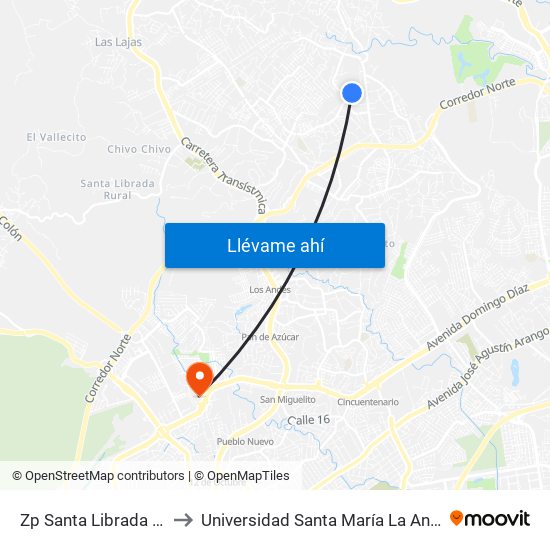 Zp Santa Librada - Bahía 3 to Universidad Santa María La Antigua - Usma map