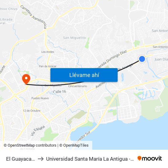 El Guayacan-R to Universidad Santa María La Antigua - Usma map