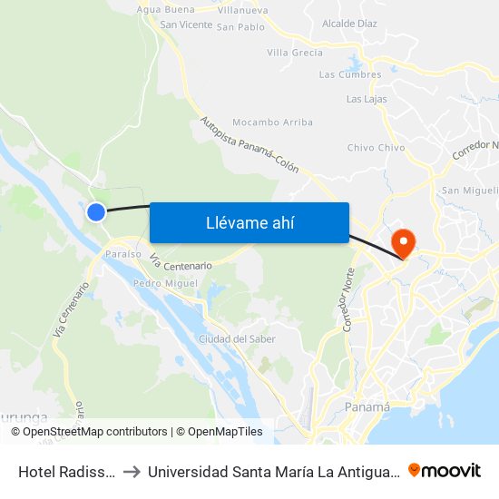 Hotel Radisson-I to Universidad Santa María La Antigua - Usma map