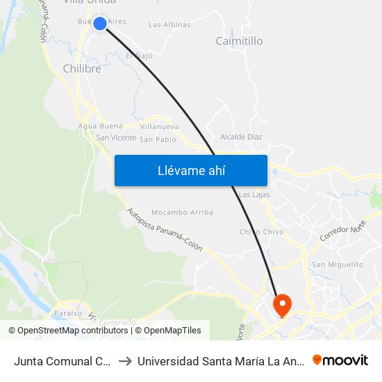 Junta Comunal Chilibre-R to Universidad Santa María La Antigua - Usma map