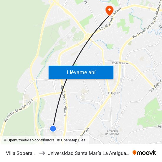 Villa Soberanía-I to Universidad Santa María La Antigua - Usma map