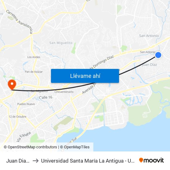 Juan Diaz-I to Universidad Santa María La Antigua - Usma map