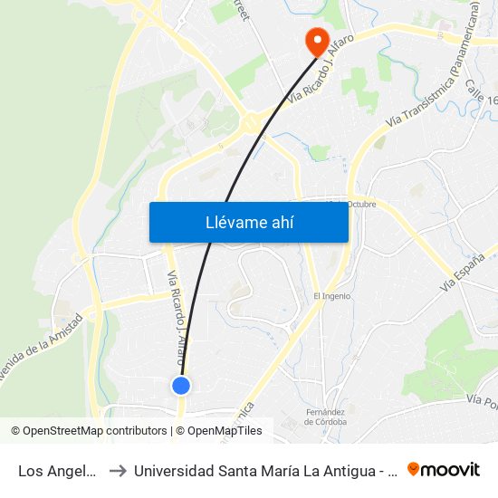 Los Angeles-I to Universidad Santa María La Antigua - Usma map