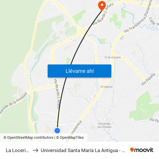 La Loceria-R to Universidad Santa María La Antigua - Usma map