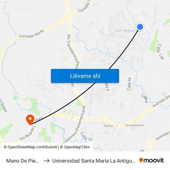 Mano De Piedra-R to Universidad Santa María La Antigua - Usma map