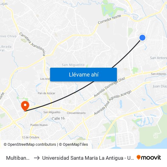 Multibank-R to Universidad Santa María La Antigua - Usma map