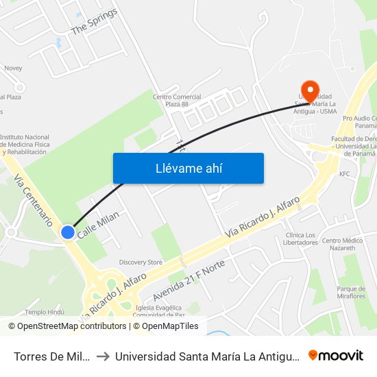Torres De Milan-R to Universidad Santa María La Antigua - Usma map