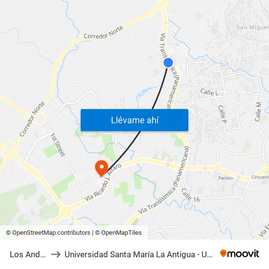 Los Andes to Universidad Santa María La Antigua - Usma map