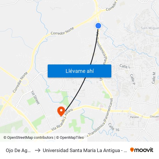 Ojo De Agua-I to Universidad Santa María La Antigua - Usma map