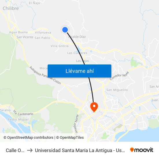 Calle Ola to Universidad Santa María La Antigua - Usma map