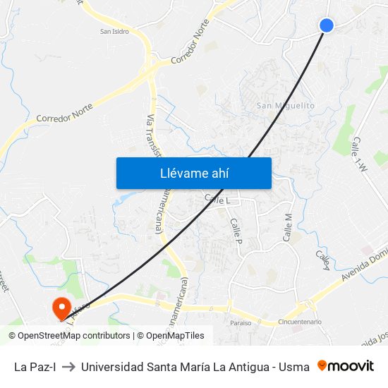 La Paz-I to Universidad Santa María La Antigua - Usma map