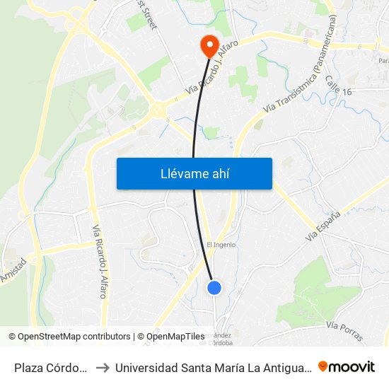 Plaza Córdoba-R to Universidad Santa María La Antigua - Usma map