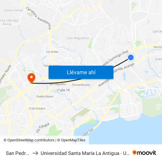San Pedro-I to Universidad Santa María La Antigua - Usma map