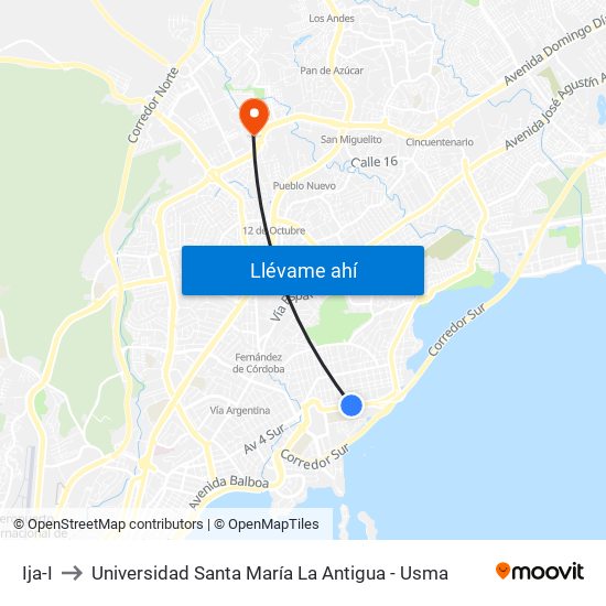 Ija-I to Universidad Santa María La Antigua - Usma map