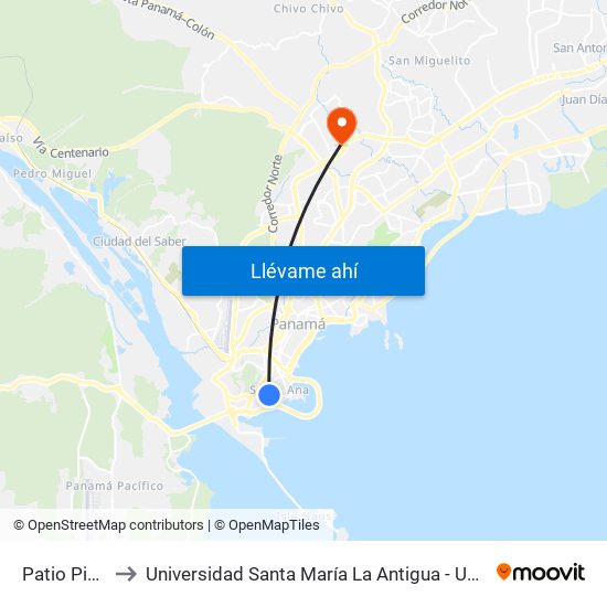 Patio Pinel to Universidad Santa María La Antigua - Usma map
