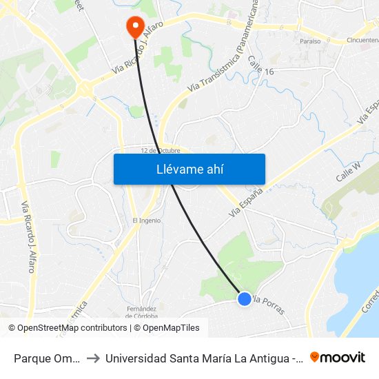 Parque Omar-I to Universidad Santa María La Antigua - Usma map