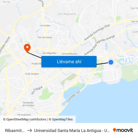 Ribasmith-I to Universidad Santa María La Antigua - Usma map