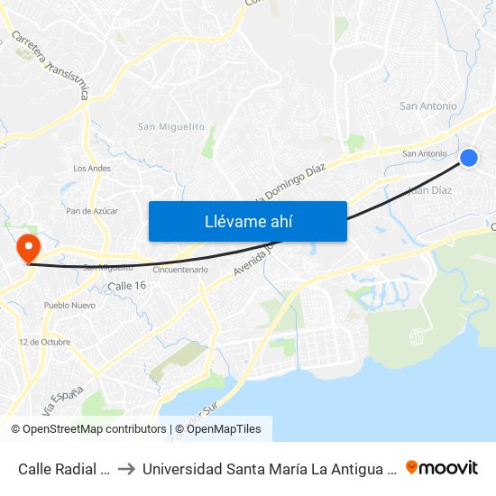 Calle Radial B-R to Universidad Santa María La Antigua - Usma map