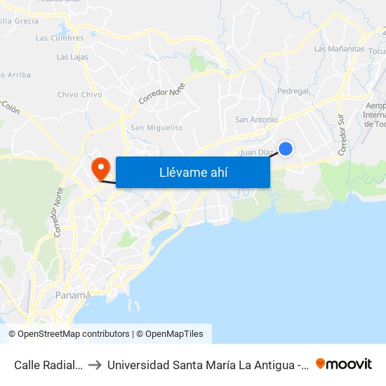 Calle Radial J-I to Universidad Santa María La Antigua - Usma map