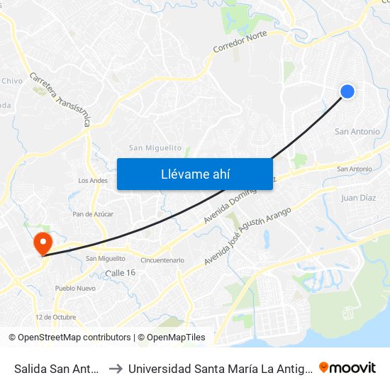Salida San Antonio-R to Universidad Santa María La Antigua - Usma map
