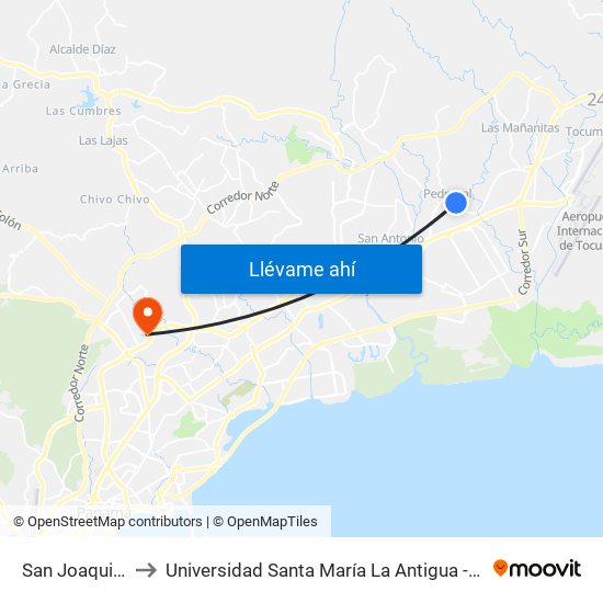 San Joaquin-R to Universidad Santa María La Antigua - Usma map