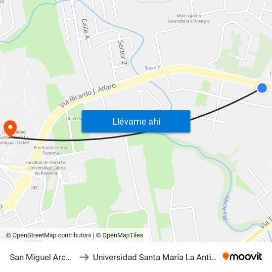 San Miguel Arcangel-R to Universidad Santa María La Antigua - Usma map