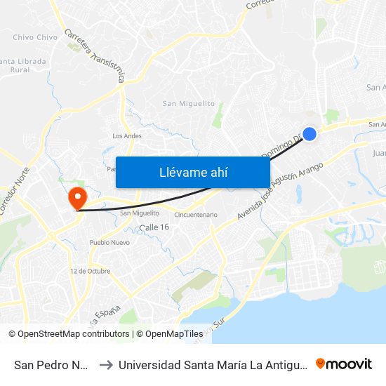 San Pedro Norte-I to Universidad Santa María La Antigua - Usma map