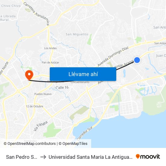 San Pedro Sur-R to Universidad Santa María La Antigua - Usma map