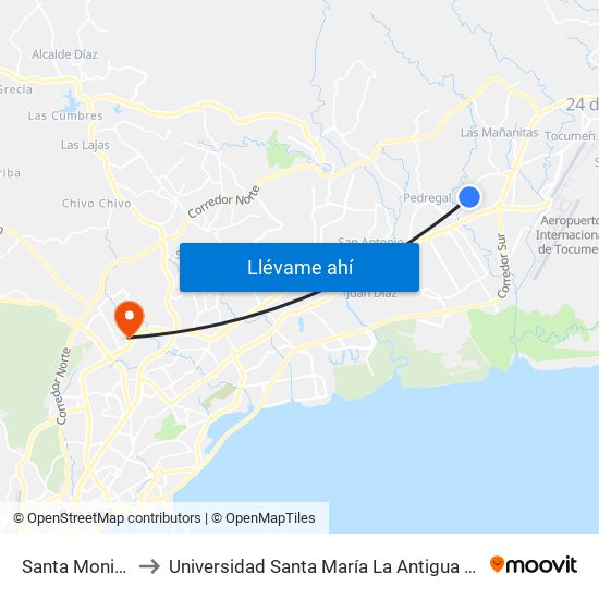 Santa Monica-I to Universidad Santa María La Antigua - Usma map