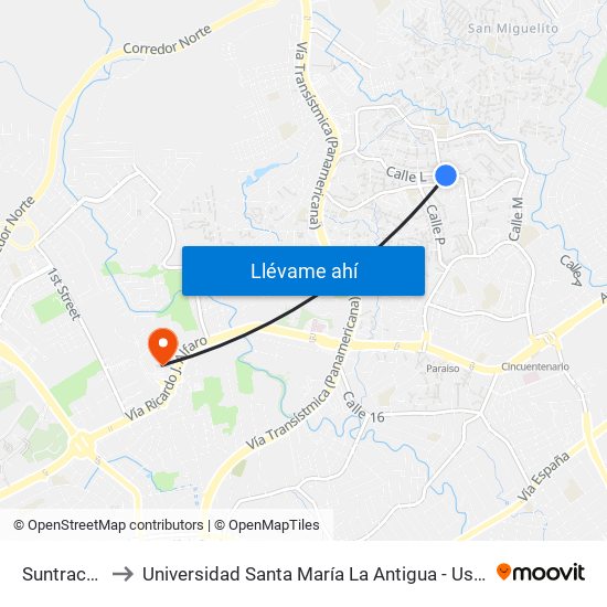 Suntracs-I to Universidad Santa María La Antigua - Usma map