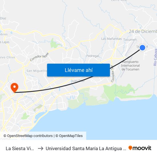 La Siesta Vieja-I to Universidad Santa María La Antigua - Usma map