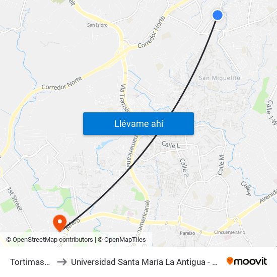 Tortimasa-R to Universidad Santa María La Antigua - Usma map