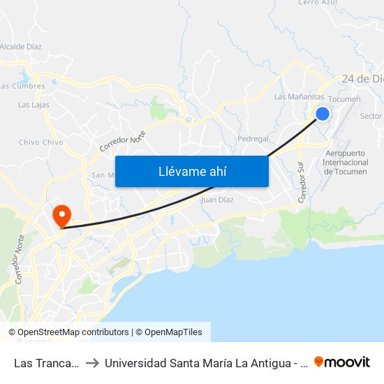 Las Trancas-R to Universidad Santa María La Antigua - Usma map