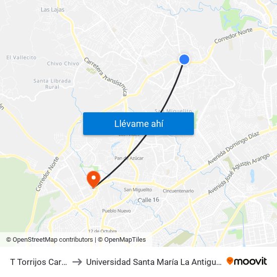 T Torrijos Carter-R to Universidad Santa María La Antigua - Usma map