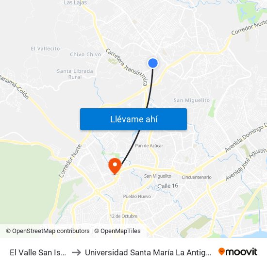 El Valle San Isidro-I to Universidad Santa María La Antigua - Usma map