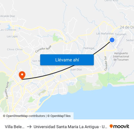Villa Belen-I to Universidad Santa María La Antigua - Usma map
