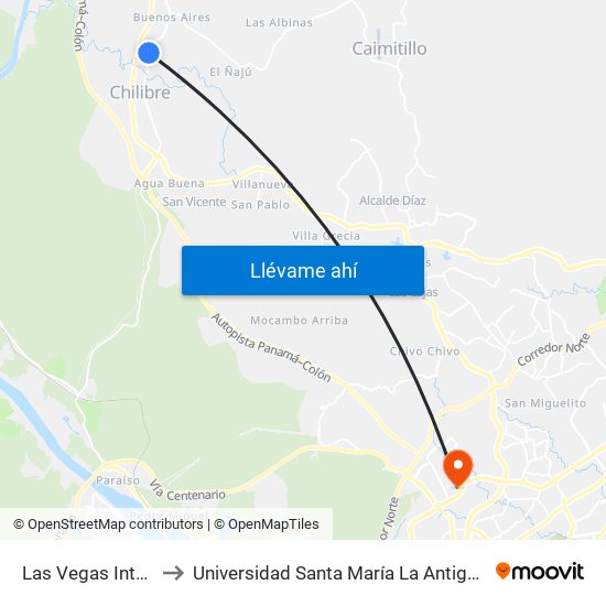 Las Vegas Interna-I to Universidad Santa María La Antigua - Usma map