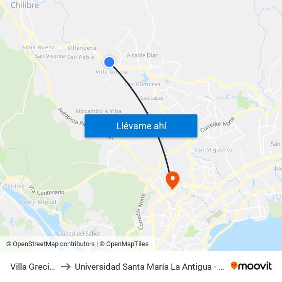 Villa Grecia-R to Universidad Santa María La Antigua - Usma map