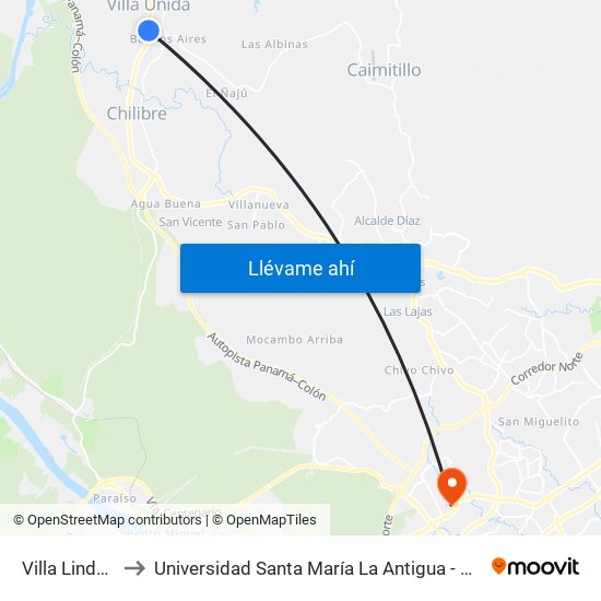 Villa Linda-R to Universidad Santa María La Antigua - Usma map