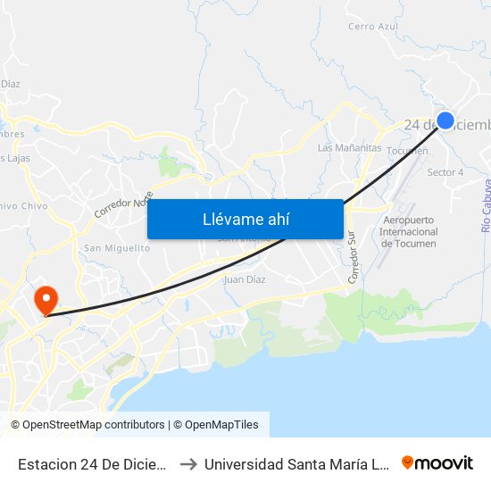 Estacion 24 De Diciembre - Bahia C to Universidad Santa María La Antigua - Usma map