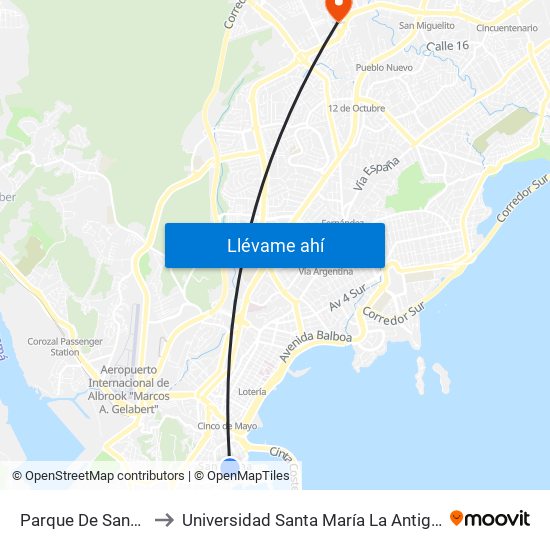 Parque De Santa Ana to Universidad Santa María La Antigua - Usma map