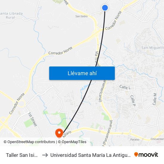 Taller San Isidro-R to Universidad Santa María La Antigua - Usma map