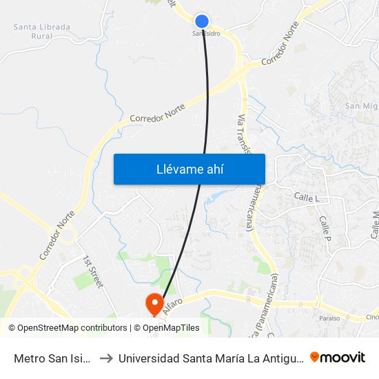 Metro San Isidro-R to Universidad Santa María La Antigua - Usma map